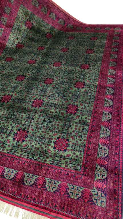 فرش سبز لاکی طرح قشقایی-نه متری-z376320